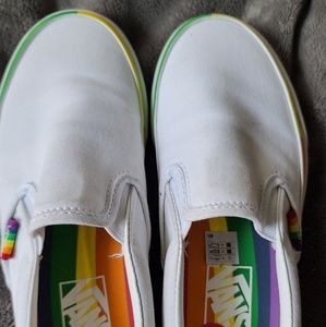 White Vans with Multi-color rimmed sole